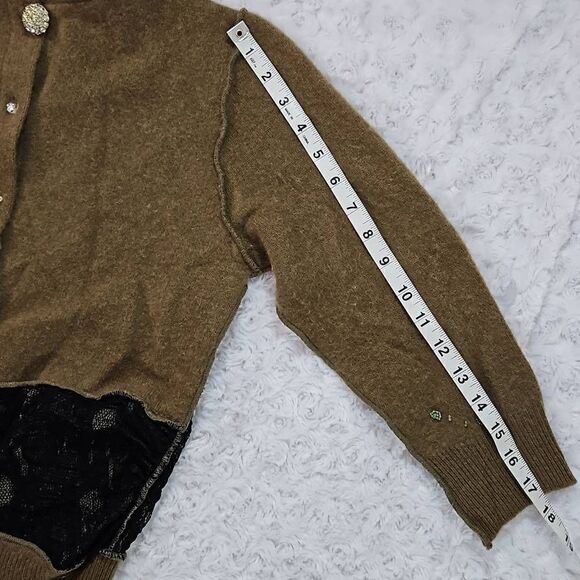 Vintage Material Claudette Size Medium Olive and Black Lace Upcycled Cardigan - Picture 12 of 13